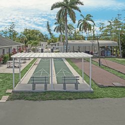 Clubhouse with billiard room, dartboard, shuffle board, bocce court and horseshoe court