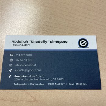 eTax Services - Business card - Tax Services Near Me - Anaheim, California eTax Services - Business card - Tax Services Near Me - Anaheim, California