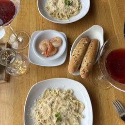 Pasta, breadsticks, shrimp, & cocktails Pasta, breadsticks, shrimp, & cocktails