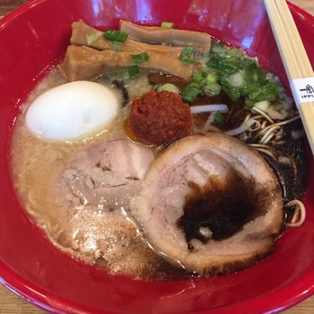 Ippudo Berkeley - Akamaru Modern w/ bamboo, a soft boiled egg, and chili sauce - Ramen Near Me - Berkeley, California Ippudo Berkeley - Akamaru Modern w/ bamboo, a soft boiled egg, and chili sauce - Ramen Near Me - Berkeley, California