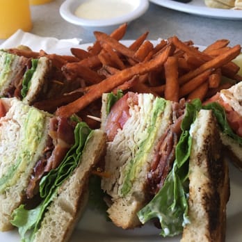 Schooner or Later - Triple decker club sandwich with avocado $12.25 + sweet potato fries = massive! Enough for 2 or to take home! - Sandwiches Near Me - Long Beach, California