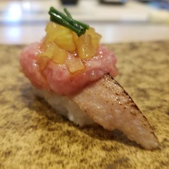 Sushi Enya - Pasadena - toro and takuwan on the top of a fish i can't remember.. - Sushi Bars Near Me - Pasadena, California Sushi Enya - Pasadena - toro and takuwan on the top of a fish i can't remember.. - Sushi Bars Near Me - Pasadena, California