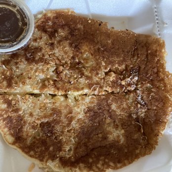 Cristy's - Coconut Pineapple Macadamia Nut Pancakes with a side of syrup - Breakfast & Brunch Near Me - Westbrook, Connecticut
