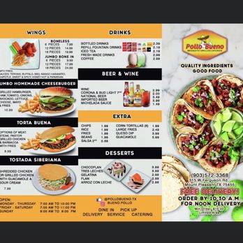 Pollo Bueno - Menu - Mexican Near Me - Mount Pleasant, Texas Pollo Bueno - Menu - Mexican Near Me - Mount Pleasant, Texas