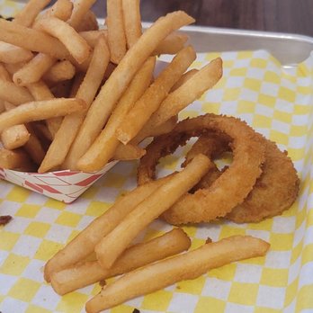 Eat Crispy Burger Encinitas - Half fries/rings.  $4.99.   Good shareable portion. - Burgers Near Me - Encinitas, California