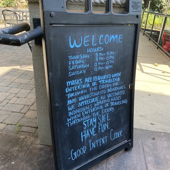 Good Intent Cider - a blackboard with information - Beer, Wine & Spirits Near Me - Bellefonte, Pennsylvania