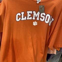 Miracle Hill Ministries - the giant oil stain on the left side of the shirt  you can buy a new clemson tee with no stain for the same price