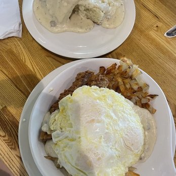 The Scratch Room - Country fried steak with 3 eggs, hash brown, and biscuits and gravy. - Breakfast & Brunch Near Me - Anaheim, California The Scratch Room - Country fried steak with 3 eggs, hash brown, and biscuits and gravy. - Breakfast & Brunch Near Me - Anaheim, California