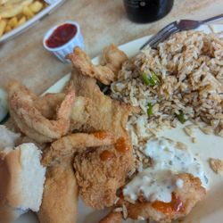 Connie's Seafood 3 - #1 -2 piece fish,4-6 shrimps, shrimp fried rice and bread
