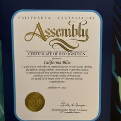 California Bliss - Certificate of recognition