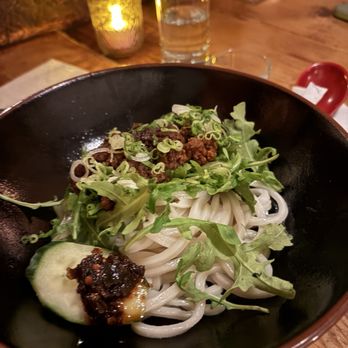 Samurai Mama - Spicy ground beef udon with arugula scallions and cucumbers - Japanese Near Me - Brooklyn, New York Samurai Mama - Spicy ground beef udon with arugula scallions and cucumbers - Japanese Near Me - Brooklyn, New York