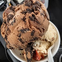 Scoops Ice Cream - One Scoop of Michigan Pothole and One Scoop of Cinnamon Swirl at Scoops Ice Cream