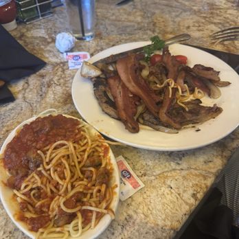 Original Joe's - Calf liver with bacon and grilled onions and a side of spaghetti with meat sauce.  My husband's favorite - Italian Near Me - San Jose, California