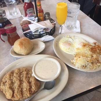 Harry's Restaurant - Eggs over easy. Biscuit, chicken fried steak (taste like corn dog batter) - Breakfast & Brunch Near Me - Houston, Texas