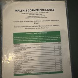 Walsh's Corner Cocktails - Menu 1