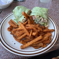 Main Street Cafe - Greek Wrap with sweet potato fries.