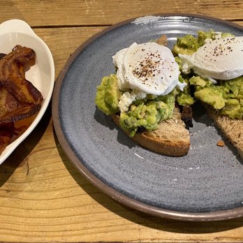 Threefold Cafe - ACT with two poached eggs and bacon. - Breakfast & Brunch Near Me - Coral Gables, Florida