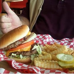 Sue's Burgers - Double all the way with fries - YUM!