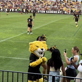 Sabercats Stadium  - The cat interacts with kids - Stadiums & Arenas Near Me - Houston, Texas