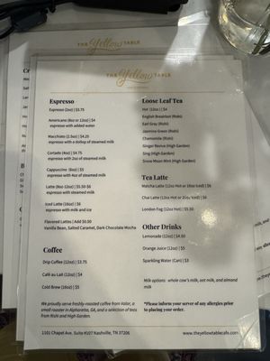 Menu photo 8 The Yellow Table Café Nashville, TN