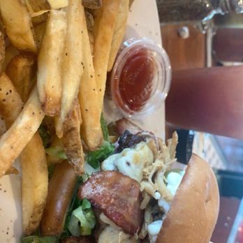 Green Mill Restaurant & Bar - Spicy bacon burger. Added lettuce and red onion. - Pizza Near Me - Albert Lea, Minnesota