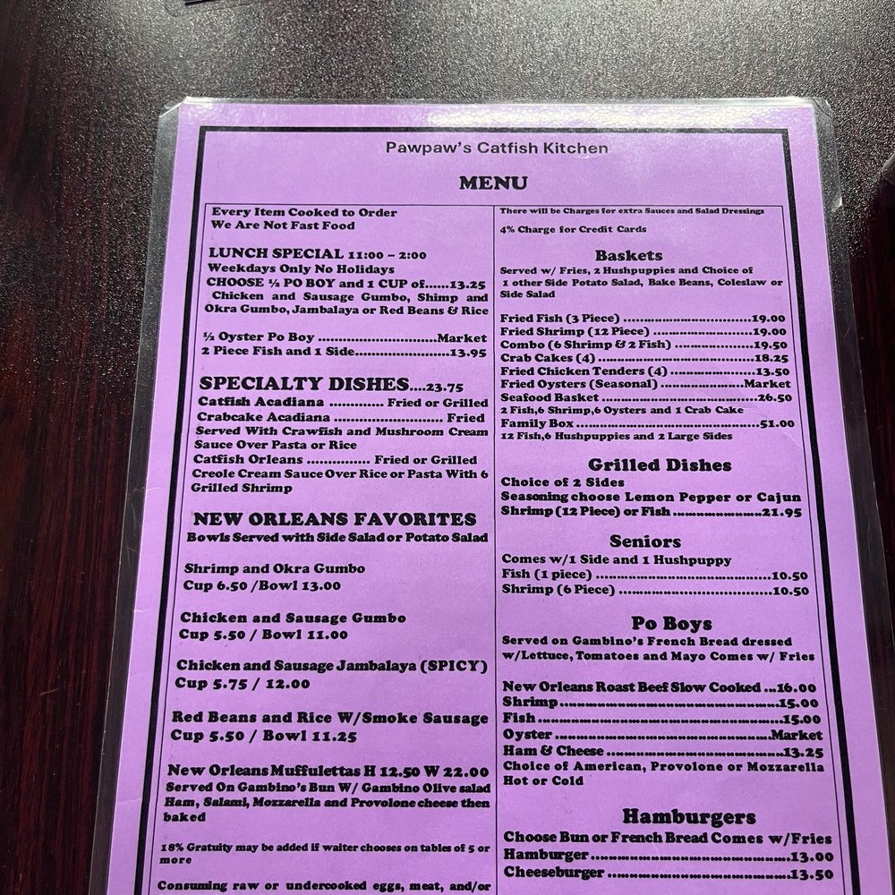 Pawpaw's Catfish Kitchen - menu - Cajun/Creole Near Me - Sevierville, Tennessee Pawpaw's Catfish Kitchen - menu - Cajun/Creole Near Me - Sevierville, Tennessee