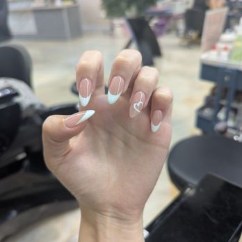 Avalon Nail Bar - French tip nails with heart accent - Nail Salons Near Me - Long Beach, California Avalon Nail Bar - French tip nails with heart accent - Nail Salons Near Me - Long Beach, California