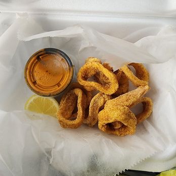 TrySeafood Cary - Calamari with sauce and a slice of lemon - Seafood Near Me - Cary, North Carolina