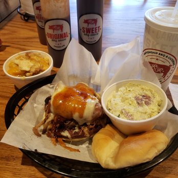R&R BBQ - Caveman burger with potato salad, peach cobbler, and a drink! Thanks R&R and Hooked Deals! - Barbeque Near Me - Provo, Utah R&R BBQ - Caveman burger with potato salad, peach cobbler, and a drink! Thanks R&R and Hooked Deals! - Barbeque Near Me - Provo, Utah