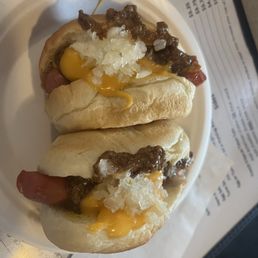 2 dogs with works plus cheese 2 dogs with works plus cheese
