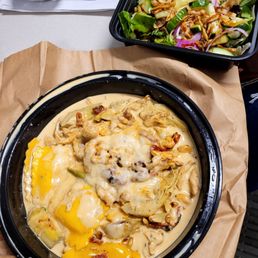 Rosemary chicken ravioli came with a nice side salad. Rosemary chicken ravioli came with a nice side salad.