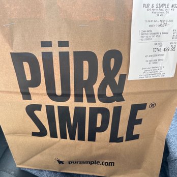 Pur & Simple - Take out order: cina-bacon(turkey bacon) and strawberry banana smoothie. - Breakfast & Brunch Near Me - Mississauga, Ontario Pur & Simple - Take out order: cina-bacon(turkey bacon) and strawberry banana smoothie. - Breakfast & Brunch Near Me - Mississauga, Ontario