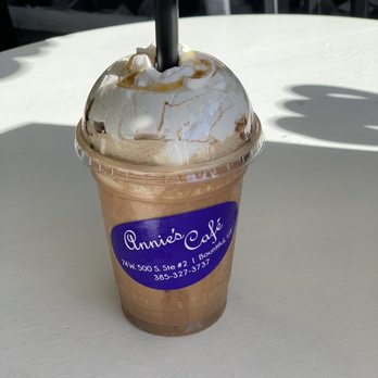 Annie’s Cafe - Blended coffee with caramel and chocolate topped with cream. - Creperies Near Me - Bountiful, Utah Annie’s Cafe - Blended coffee with caramel and chocolate topped with cream. - Creperies Near Me - Bountiful, Utah
