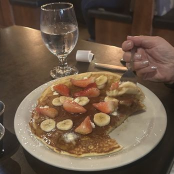 Brick & Mortar Cafe - Sweet cream pancake with strawberries and banana slices. - Breakfast & Brunch Near Me - Albany, Oregon