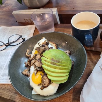 Black Fox Coffee - Toast, eggs, mushrooms, and added avocado. - Cafes Near Me - New York, New York Black Fox Coffee - Toast, eggs, mushrooms, and added avocado. - Cafes Near Me - New York, New York