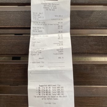 Glenwood Oaks - Actual tab - Steakhouses Near Me - Glenwood, Illinois Glenwood Oaks - Actual tab - Steakhouses Near Me - Glenwood, Illinois