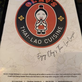 Olay's Thai Lao Cuisine - Menu cover - Thai Near Me - Honolulu, Hawaii Olay's Thai Lao Cuisine - Menu cover - Thai Near Me - Honolulu, Hawaii