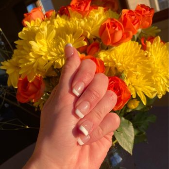 Allure Nails - I got an Acrylic Extension or Overlay with gel as a french tip with glitter base. - Nail Salons Near Me - Mishawaka, Indiana Allure Nails - I got an Acrylic Extension or Overlay with gel as a french tip with glitter base. - Nail Salons Near Me - Mishawaka, Indiana