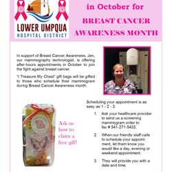 Lower Umpqua Hospital - 2020 Breast Cancer Awareness - Evening & Weekend Appts Available