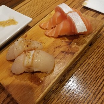 Sushi OK - King scallop and salmon nigiri - Sushi Bars Near Me - Riverside, California Sushi OK - King scallop and salmon nigiri - Sushi Bars Near Me - Riverside, California