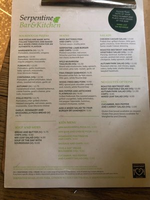 Menu photo 1 Serpentine Bar & Kitchen London, XGL Menu photo 1 Serpentine Bar & Kitchen London, XGL