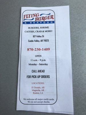 Menu photo 4 Flying Burger & Seafood Caddo Valley, AR