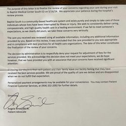 Baptist Medical Center South - Emergency Room - Letter from Baptist Health South Hospital
