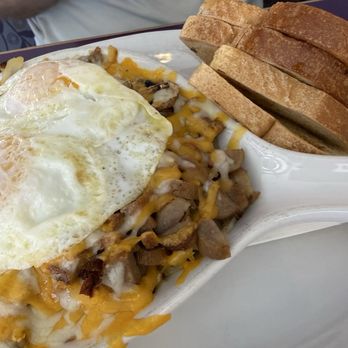 Stacks - Sausage and mushroom skillet with breakfast potatoes and sourdough toast. - Breakfast & Brunch Near Me - Campbell, California Stacks - Sausage and mushroom skillet with breakfast potatoes and sourdough toast. - Breakfast & Brunch Near Me - Campbell, California