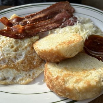 Wise County Biscuits - Two egg breakfast: bacon, eggs, grits, biscuit and citrus marmalade. - Food Stands Near Me - Pittsburgh, Pennsylvania
