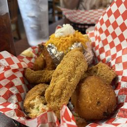 The seafood combo dinner comes with Large fish fillets, shrimp , stuffed crab and baked potato! Wow
