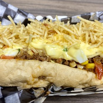 Fatimas Produce & Grocer - Brazilian Hot Dog. Delicious wiener, topped with salsa, chili, egg salad with olives, and crispy potato sticks. Classic Brazilian Street Foo - Grocery Near Me - Edmonton, Alberta Fatimas Produce & Grocer - Brazilian Hot Dog. Delicious wiener, topped with salsa, chili, egg salad with olives, and crispy potato sticks. Classic Brazilian Street Foo - Grocery Near Me - Edmonton, Alberta