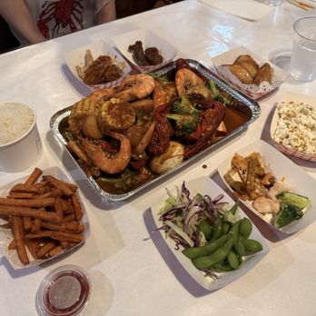 Crab Grabber - Combo 49.99 with shrimp and crawfish, sweet potato fries and fried chicken wings - Seafood Near Me - Pasadena, California