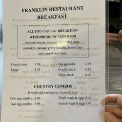 Franklin Restaurant - Breakfast menu