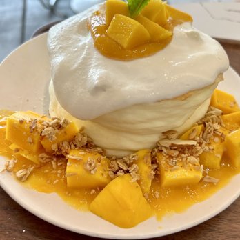 Nostimo Cafe & Tea - Mango Soufflé Pancake $13.50 - Coffee & Tea Near Me - Westminster, California